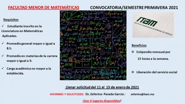 Convocatoria Facultad Menor Departamento de Matemáticas Primavera 2021